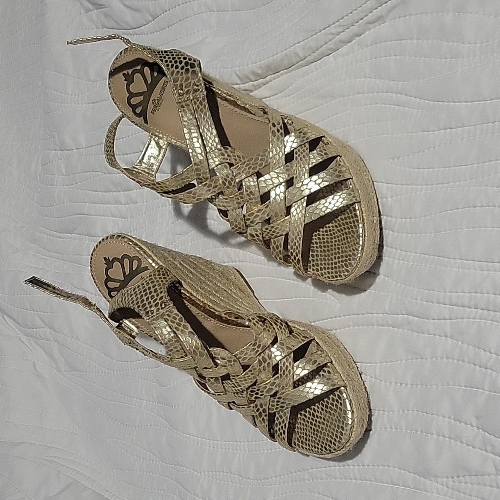 Gold Fergalicious by Fergie 4.5-inch Sandal Wedges, Size 9